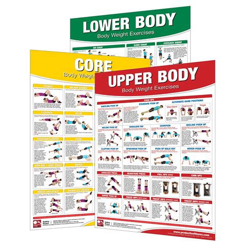Laminated Bodyweight Workout Set Of Posterscharts Bodyweight