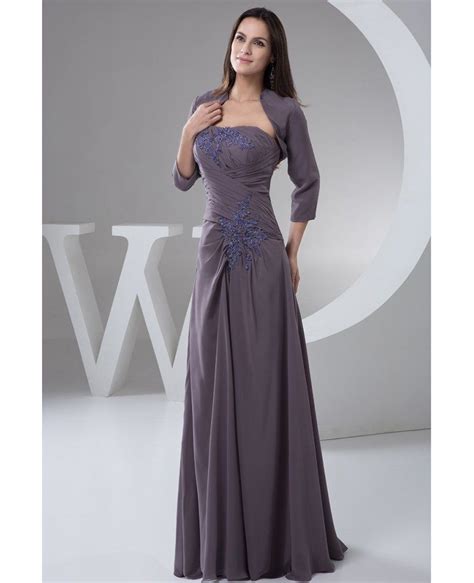 Fall Mother Of The Bride Dresses With Jacket Long Chiffon A Line Dress