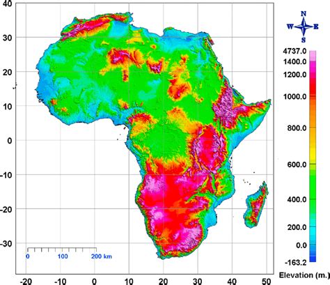 Topography Map Of The African Continent Extracted From Shuttle Radar