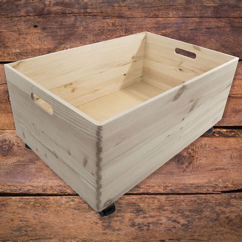 Extra Large Wooden Pine Crate Open Storage Box On Wheels Unpainted