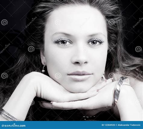 Portrait Of A Sensual Brunette With Blue Eyes Stock Photo Image Of