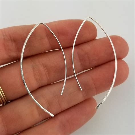 Hammered Silver Threader Earrings Thin Gauge Sterling Etsy