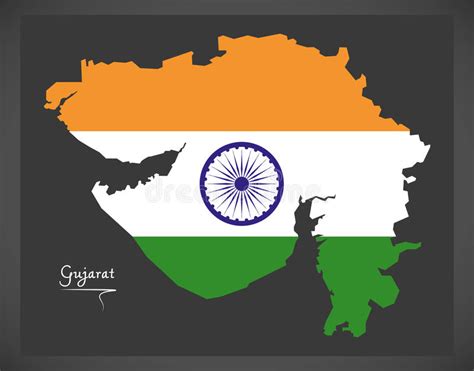 Gujarat Map With Indian National Flag Illustration Stock Vector