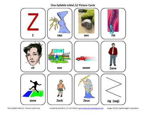 Testy Yet Trying Initial Z Free Speech Therapy Articulation Picture Cards