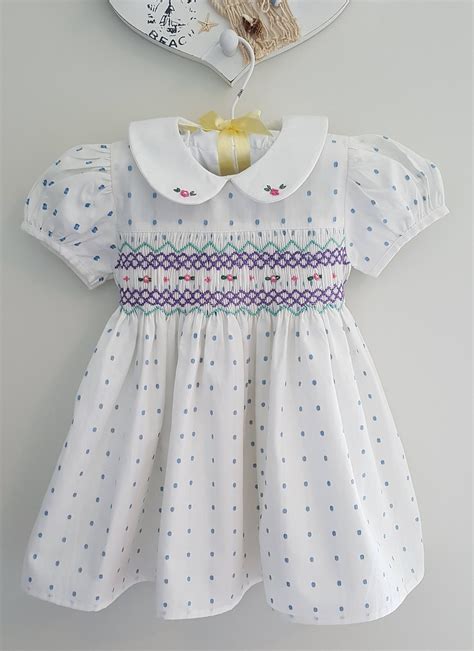 Gorgeous Blue Floral Hand Smocked Dress In Size 2 Baby Clothes