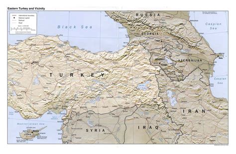 Large Political Map Of Eastern Turkey And Vicinity With Relief Roads