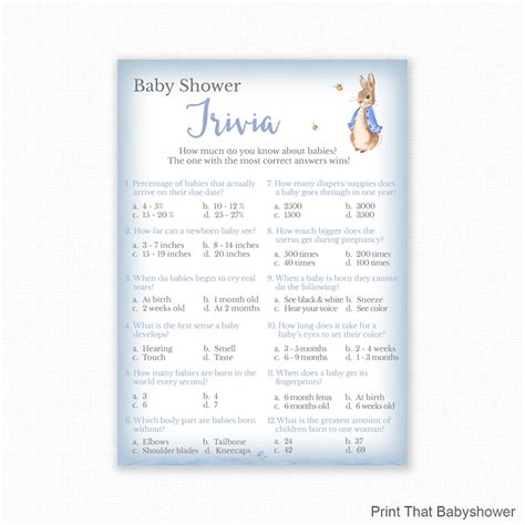 Baby Shower Games Baby Trivia Game Baby Shower Trivia Etsy