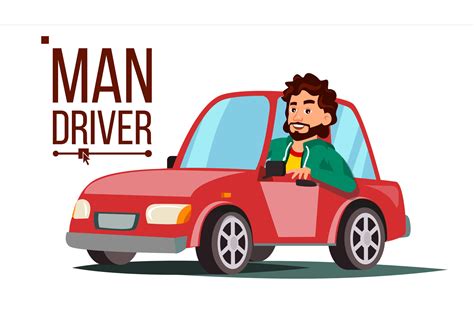 Man Driver Vector Sitting In Modern Automobile Buy A New Car Driving