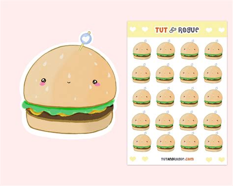 Cheeseburger Sticker Sheet Kawaii Cheeseburger Stickers Cute Etsy