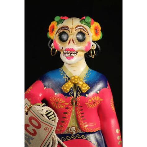 Lupita Doll Charra Catrina Fuchsia Dress Ceramic Mexican Folk Art