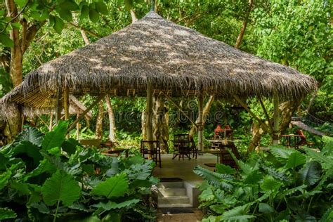 Beautiful Wooden Hut Among Jungles At The Tropical Island Stock Photo