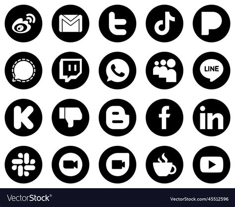 20 High Definition White Social Media Icons Vector Image
