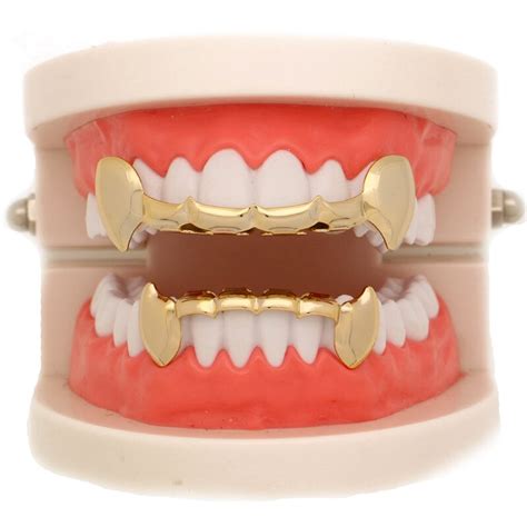 Mainlead Gold Teeth Grills Top Bottom Vampire Half Fang Grillz Hip Hop Tooth Dental Cosplay Caps