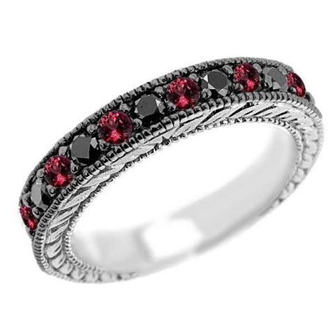 Elegant vintage engagement rings with ruby. 0.80ct Black Diamond & Ruby Wedding Ring Vintage Antique Style
