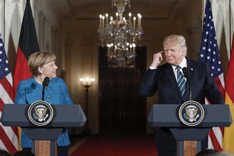 donald trump fuels diplomatic row by repeating wiretap claims at awkward angela merkel press