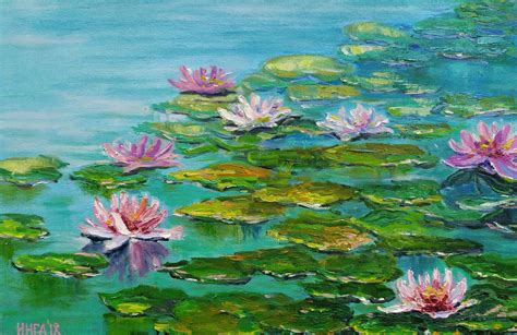Water Lilies Art Oil Painting Flower Painting Lotus Painting Floral