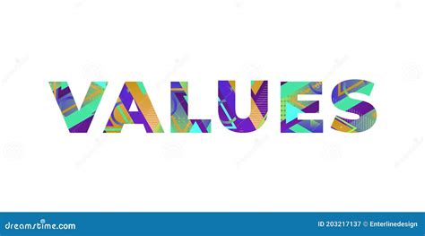 Values Concept Retro Colorful Word Art Illustration Stock Vector