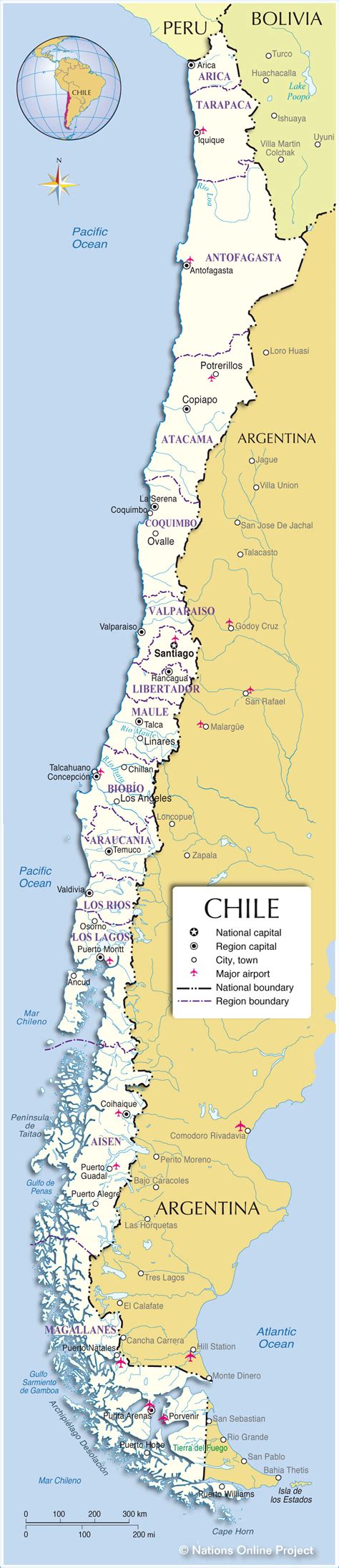 Administrative Map Of Chile Nations Online Project