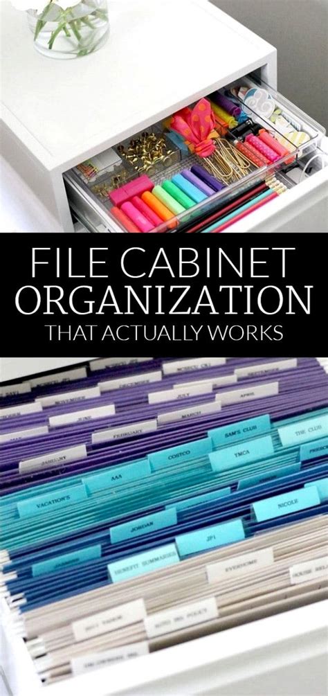 An item of office furniture comprised of a set of either drawers, or shelves with individual doors or panels, sized to standard widths of file folders and traditionally used for the. File Cabinet Organization {Organizing in Style} - Polished ...