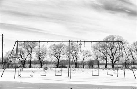 30 Black And White Image Of Empty School Playground Swings Nobody