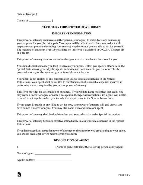 Free Printable Power Of Attorney Form Ga Printable Forms Free Online