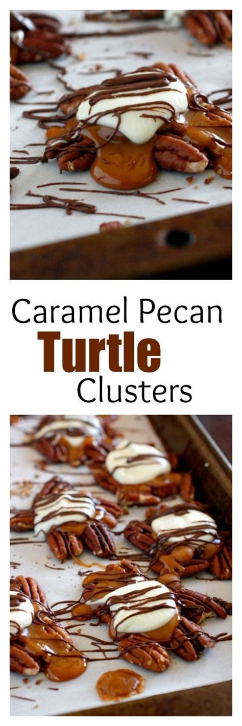Melt chocolate homemade turtle candy. Caramel Pecan Turtle Clusters | Caramel pecan, Pecan, Candy recipes