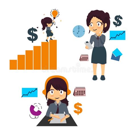 Very Busy Business Woman Vector Character Illustration Set Stock Vector