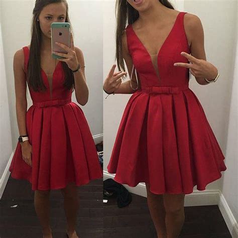 Charming Red Satin Prom Dresshomecoming Dressshort Homecoming Dresses