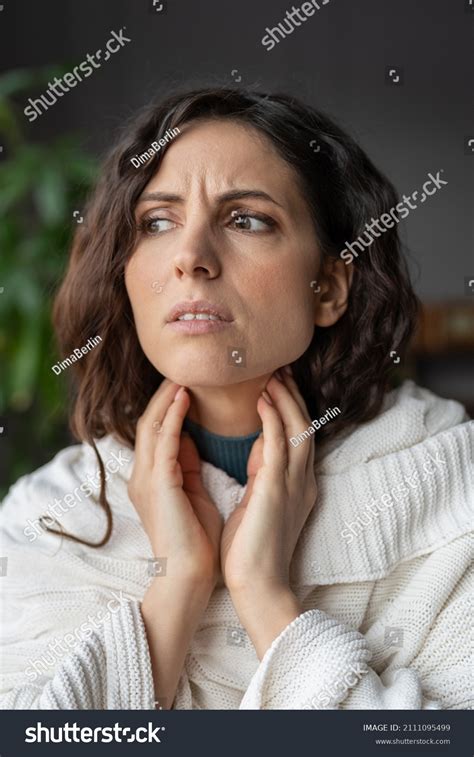 Lymph Node Inflammation Close Worried Unhealthy Stock Photo 2111095499