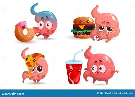 Sad Stomach Character With Fast Food Stock Vector Illustration Of
