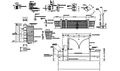 Metal Gate Elevation Section And Installation Details Dwg File Cadbull
