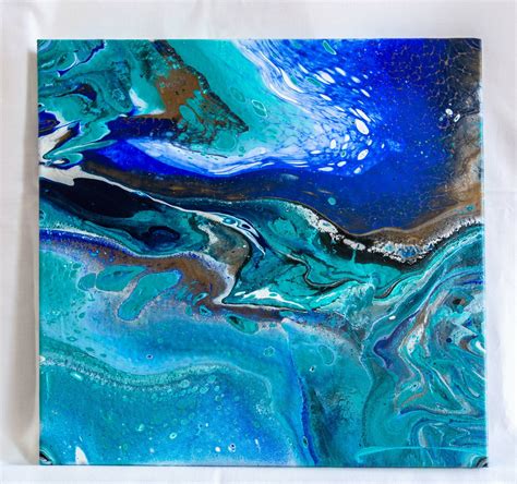 Acrylic Pouring Acrylic Fluid Painting Blue Water Unikat 186 Gh