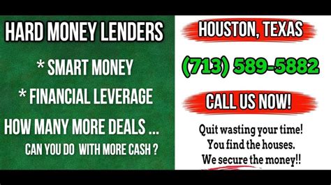 Maybe you would like to learn more about one of these? Hard Money Lenders Houston (713) 589-5882 Texas Residential Lender - YouTube