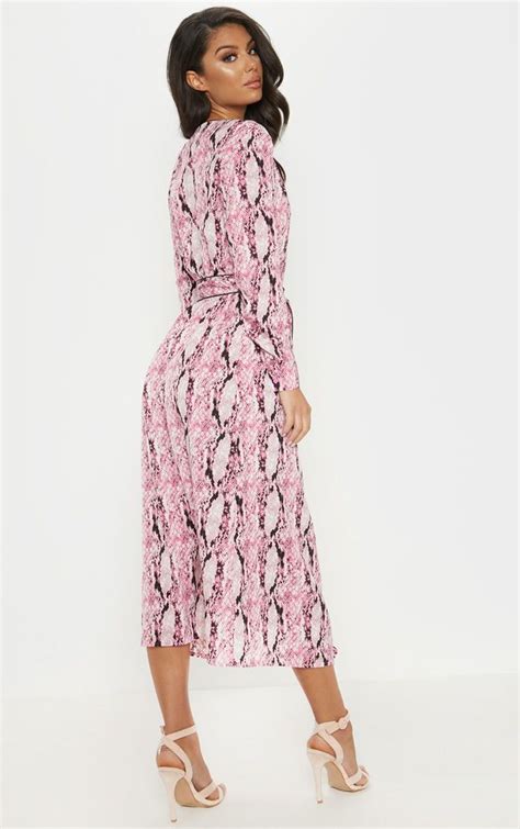 Pink Snake Print Belted Midi Dress Belted Midi Dress Midi Dress