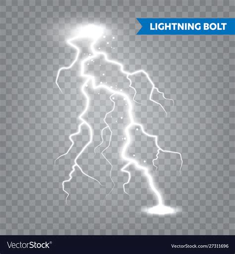 Realistic Lightning On Transparent Background Vector Image