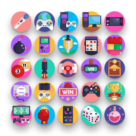 Gaming Icons Set Vector Game Videogames Console Gaming Gamers Flat
