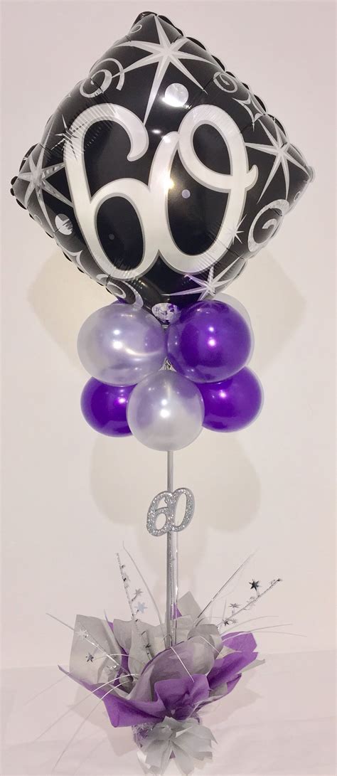 Purple And Silver 60th Balloon Table Decoration 60 Balloons Balloon