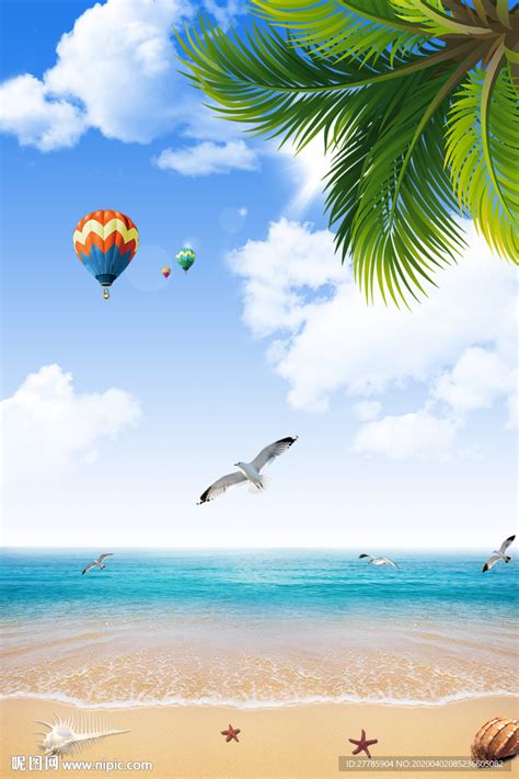 蓝天白云大海沙滩唯美海边风景设计图自然风光自然景观设计图库昵图网