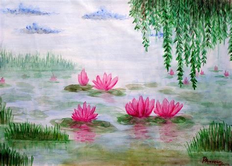 Lotus Pond Painting By Praveen Chenna Fine Art America