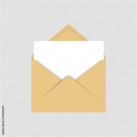 Realistic Blank Template Of Brown Paper Envelope With Empty White Sheet