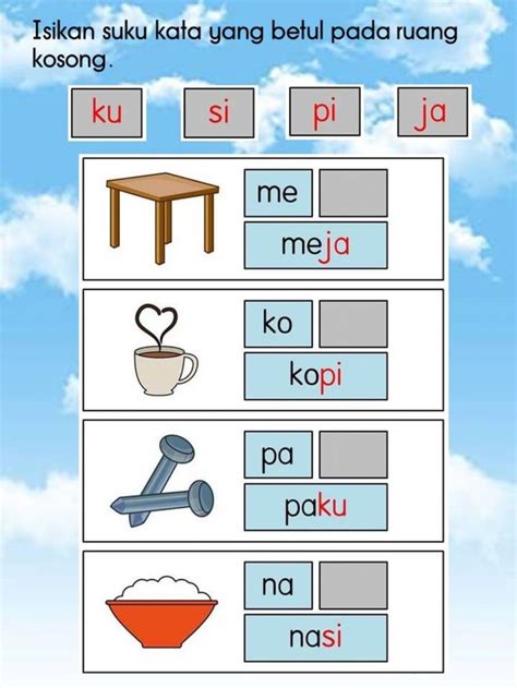 Suku Kata Kvkv Interactive Worksheet Preschool Activities Printable