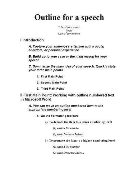 Preparation Outline Speech Outline Speech Writing Tips Speech Topics