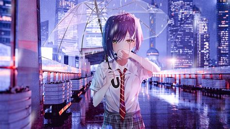 Hd Wallpaper Rain Anime Art Cry Anime Girl Umbrella Transparent