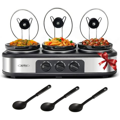 Sunvivi Small Slow Cooker Triple Food Warmer Buffet Servers With 3