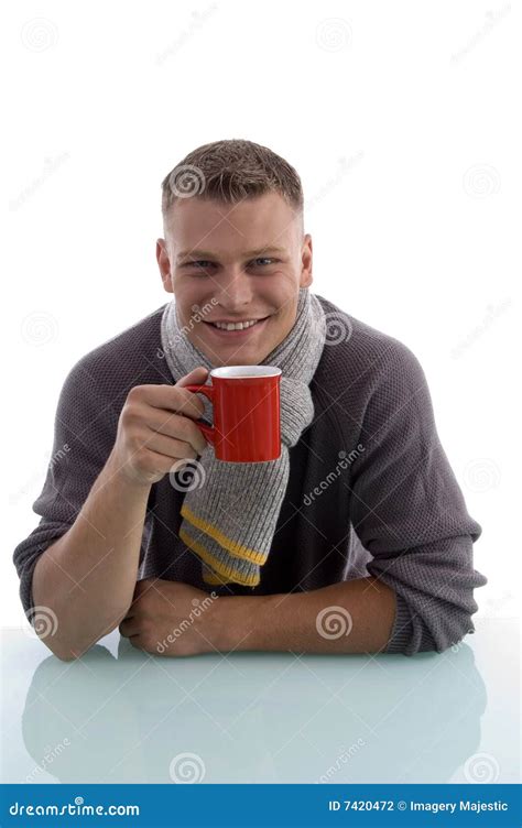 Handsome Young Male Posing With Coffee Mug Stock Photo Image Of