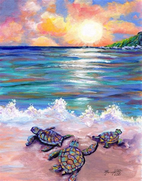 Baby Sea Turtles Kauai Painting Kauai Wall Art Kauai Decor Hawaiian