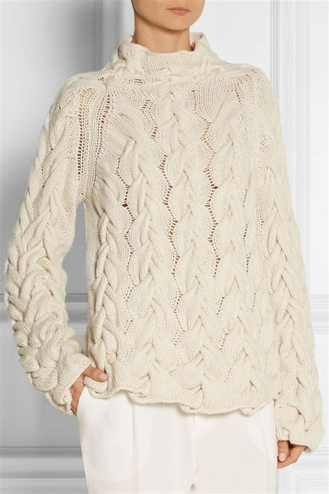 Off White Leander Cable Knit Cashmere And Silk Blend Sweater The Row Cashmere Knits Knit