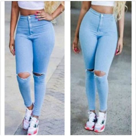 Des pantalons pour femme, il y en a dans tous les styles : Sexy Pantalon Femmes Denim Skinny taille haute Trou ...