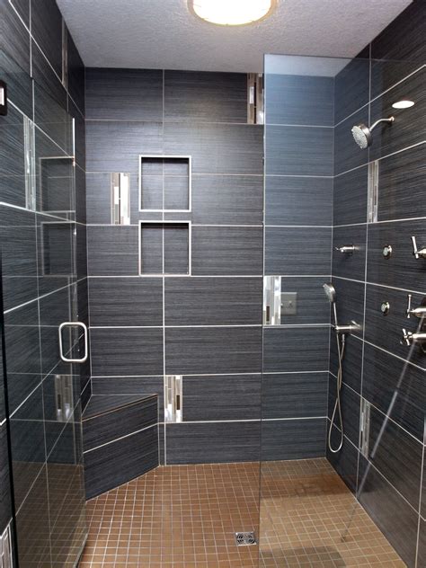 Custom Shower With 12 X 24 Tiles Great Lines Contrasting Grout Light Tile Floor Schl