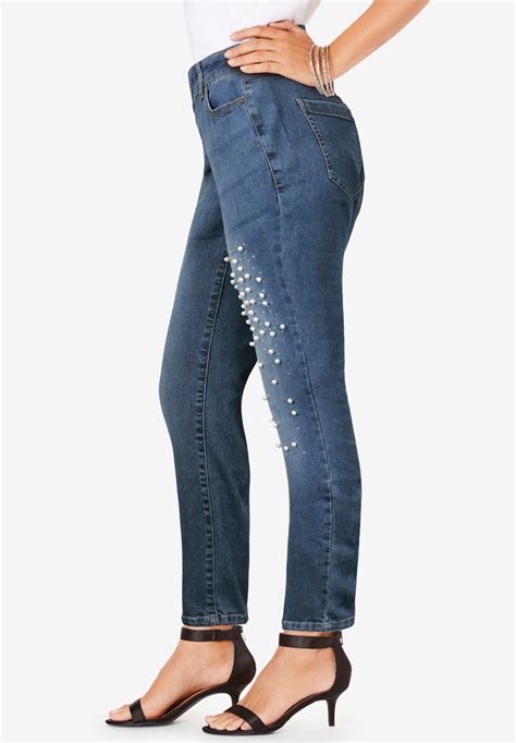 Pearl And Rhinestone Skinny Jean By Denim 247® King Size